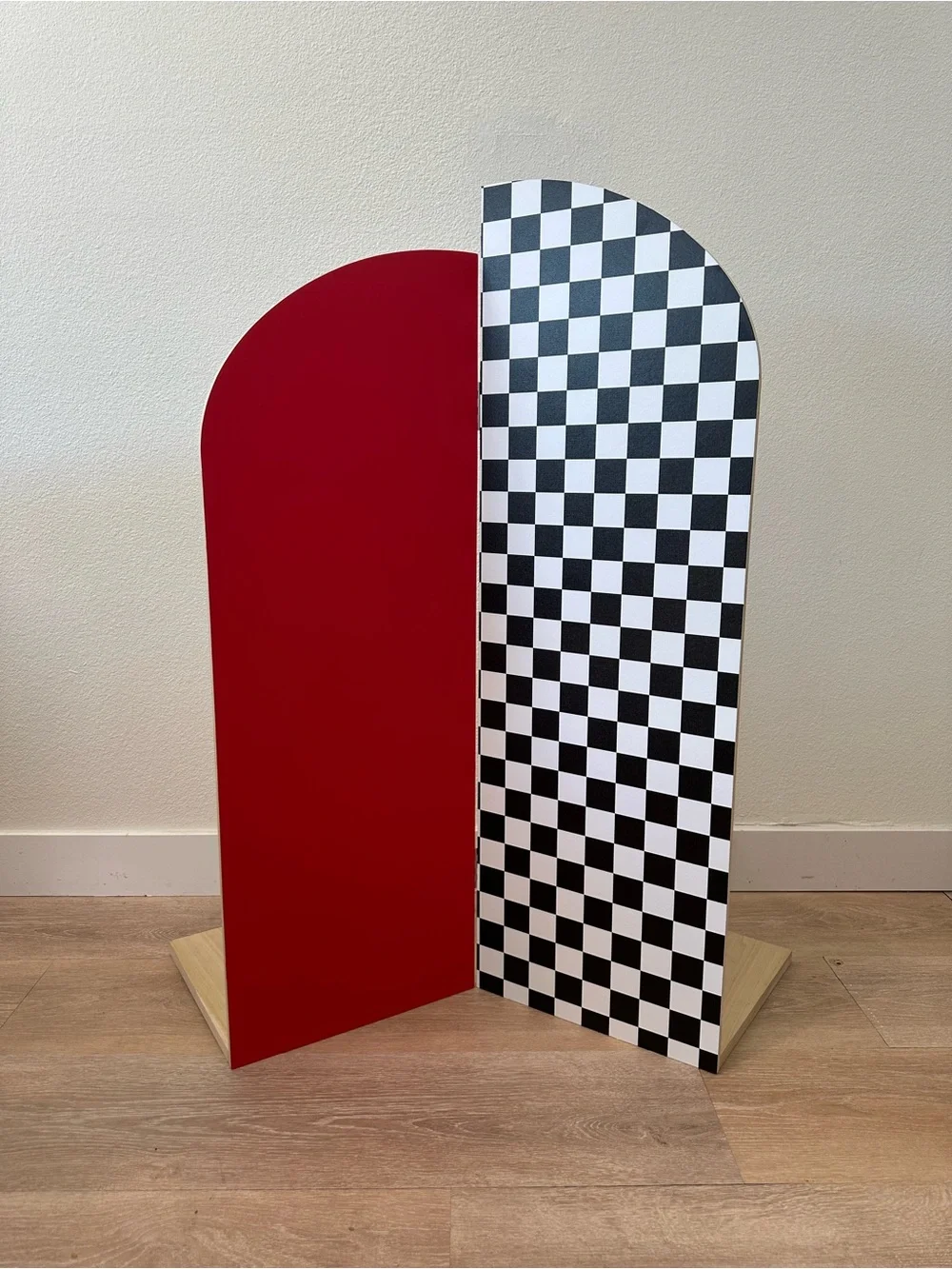 NEW 42”H Arched Wood Party Backdrop - “Red & B/W Checkered” PROMO PRICE TIL 9/30